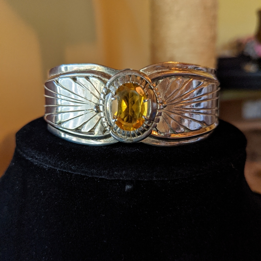 Sterling Vintage Citrine Cuff